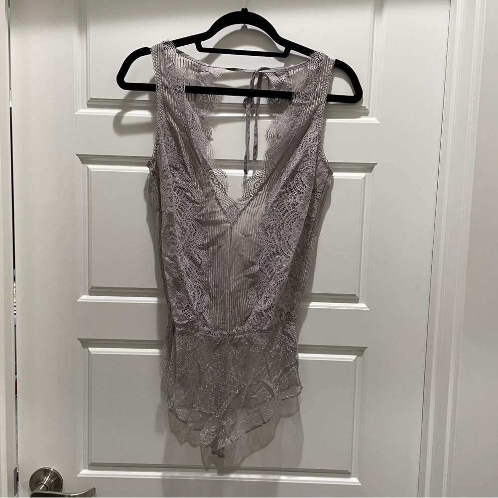Victoria's Secret Grey Lace Tie Back Romper Lingerie